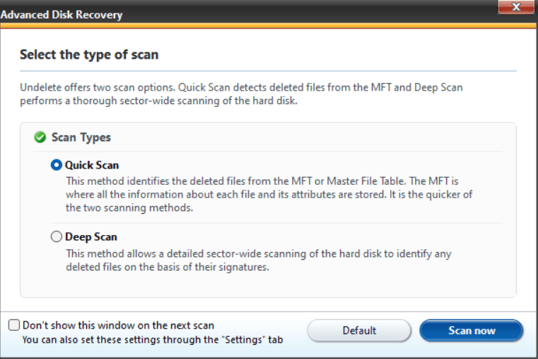 select the type of scan