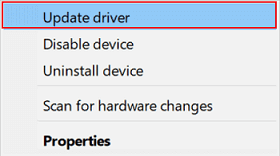 select the update driver option to update mantra MFS100 driver using device manager