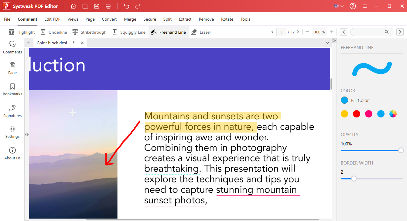 Comment Tab - Systweak PDF Editor