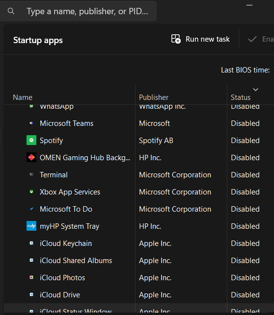 startup apps list