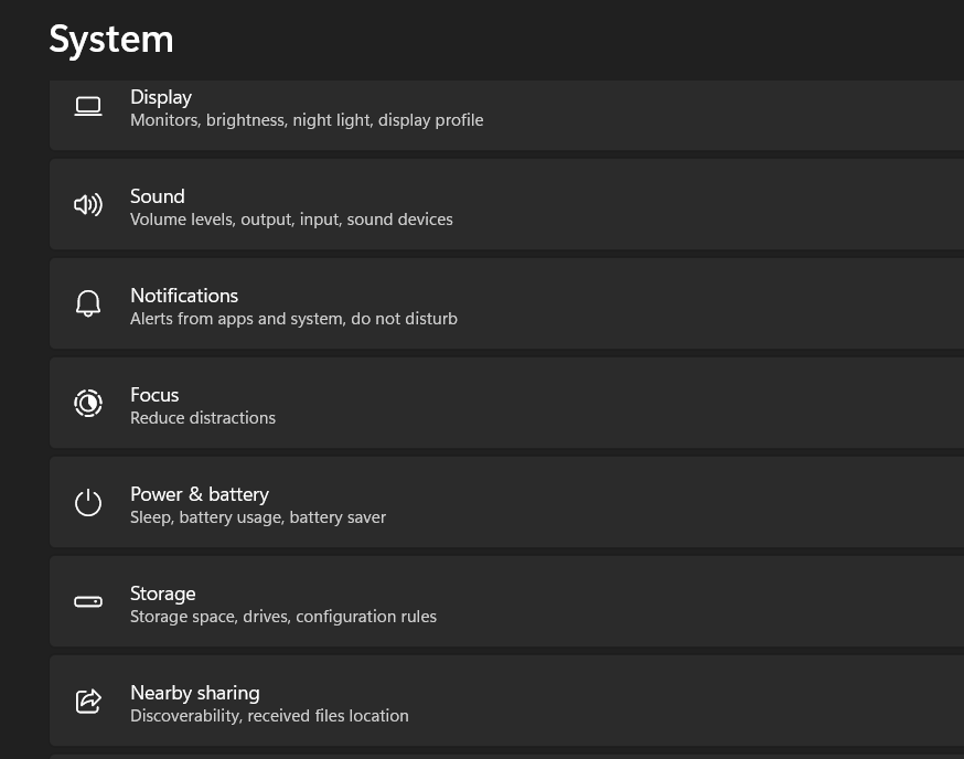System Settings - Storage Option
