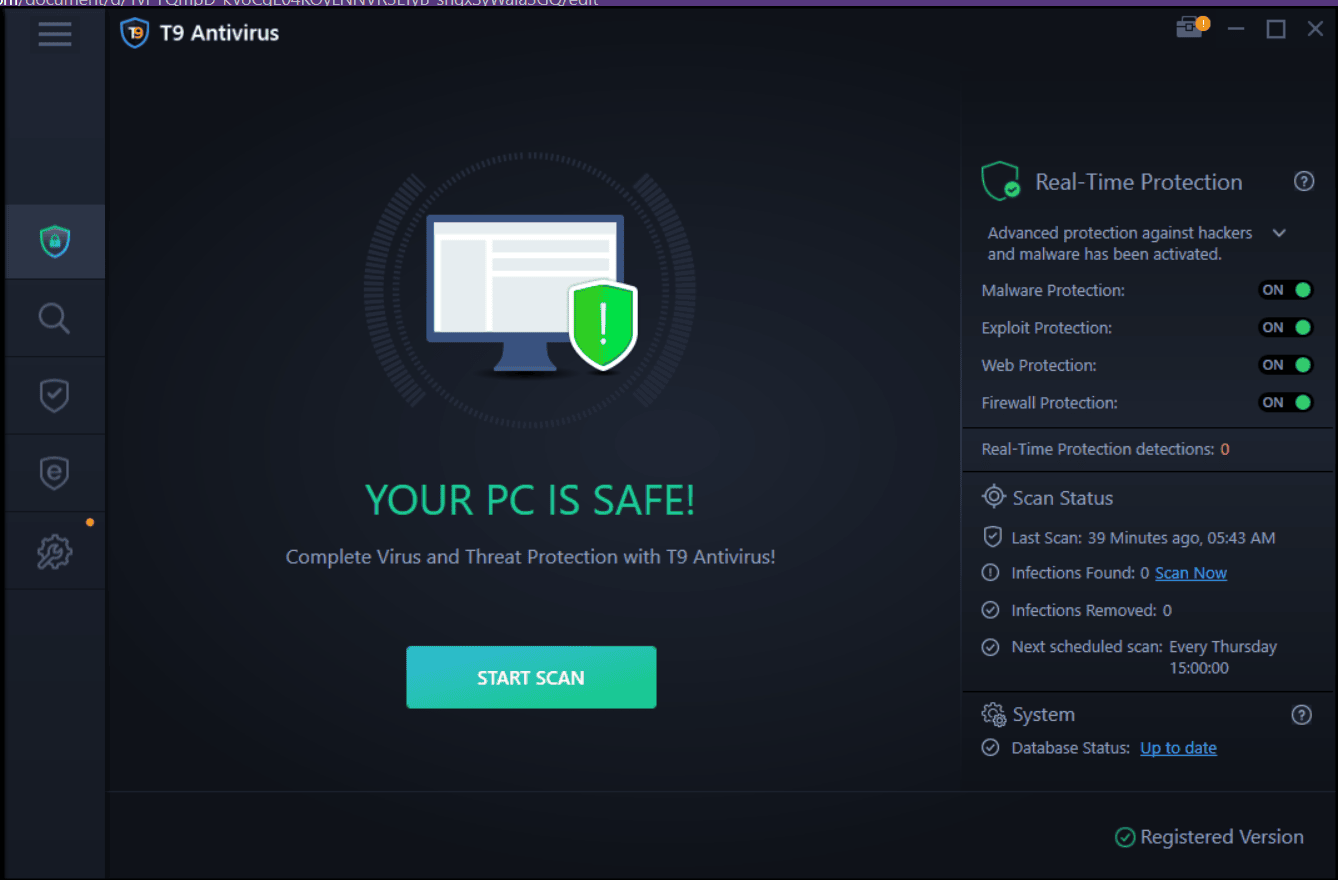 t9 antivirus - start scan