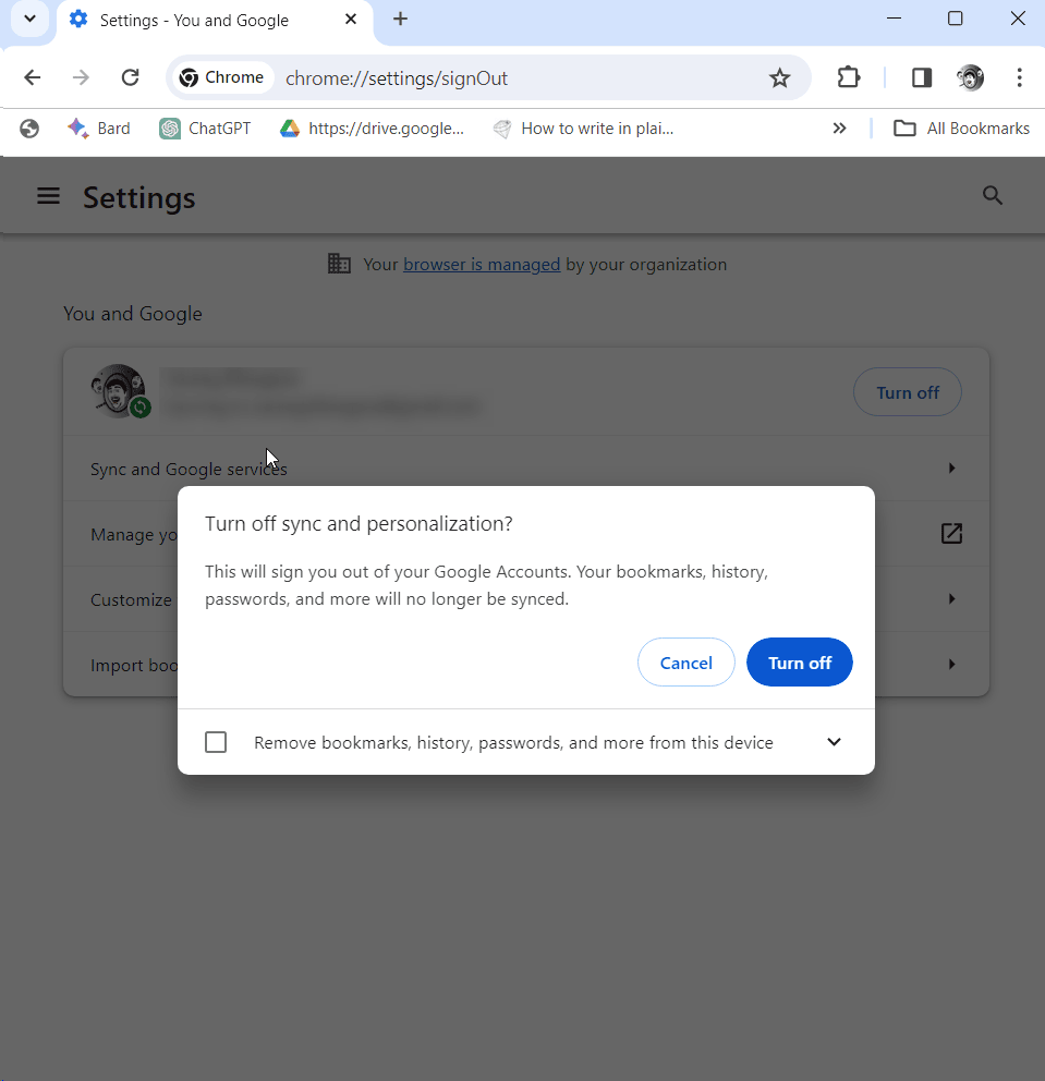 Turn off Sync